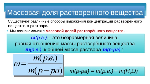 Массовая доля растворенного вещества 8 класс презентация