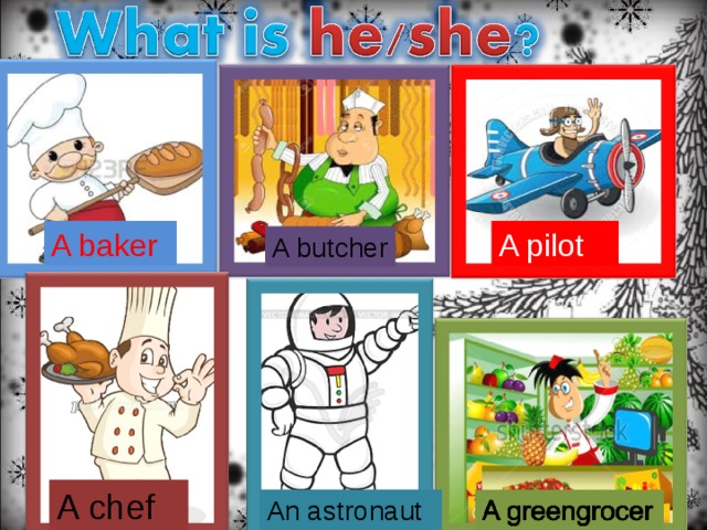 A baker A pilot A butcher A chef An astronaut 