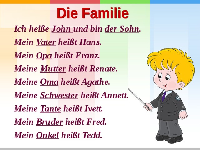 Презентация "Семья Джона" на немецком языке для учащихся 2 к