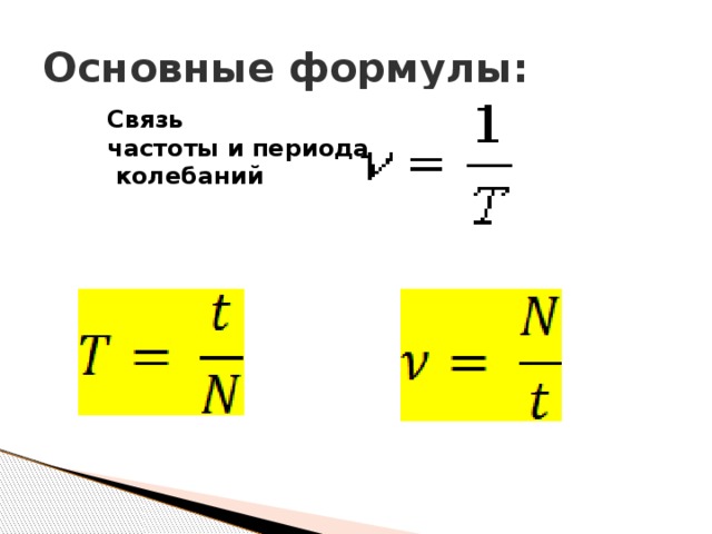 Какие величины колебание. Период и частота колебаний формулы. Связь периода и частоты формула. Формула вычисления периода и частоты. Формулы колебательного движения 9 класс.