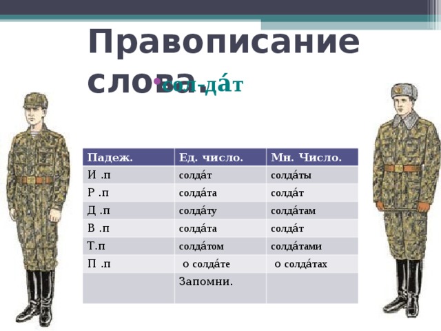 Солдат множественное число. Слова солдату. Солдат или Солдатов. Число солдат. Солдат правописание.