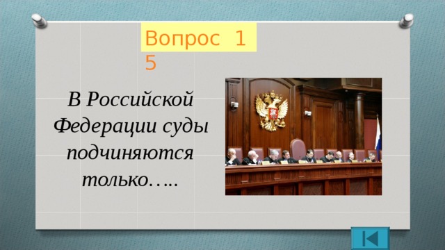 Вопрос  15 В Российской Федерации суды подчиняются только….. 