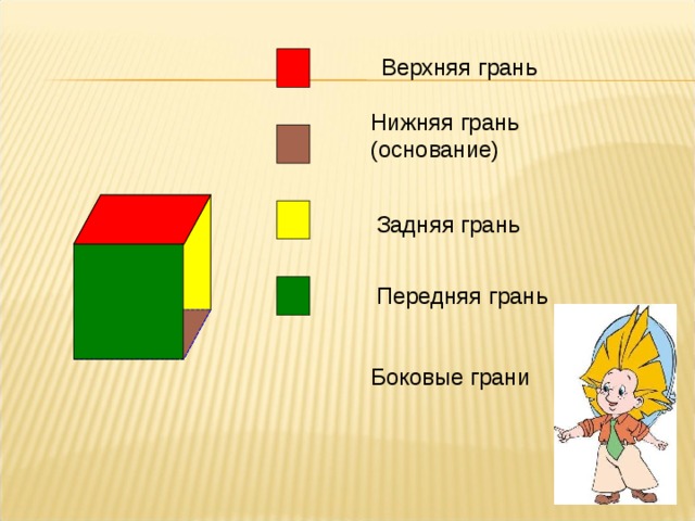 Верхняя грань Нижняя грань (основание) Задняя грань Передняя грань Боковые грани 