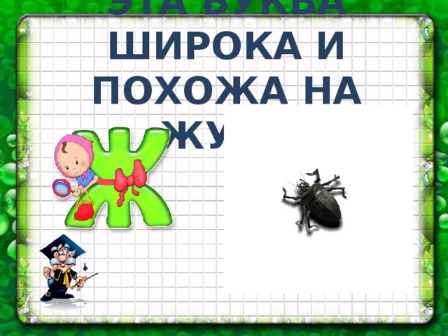 ЭТА БУКВА ШИРОКА И ПОХОЖА НА ЖУКА