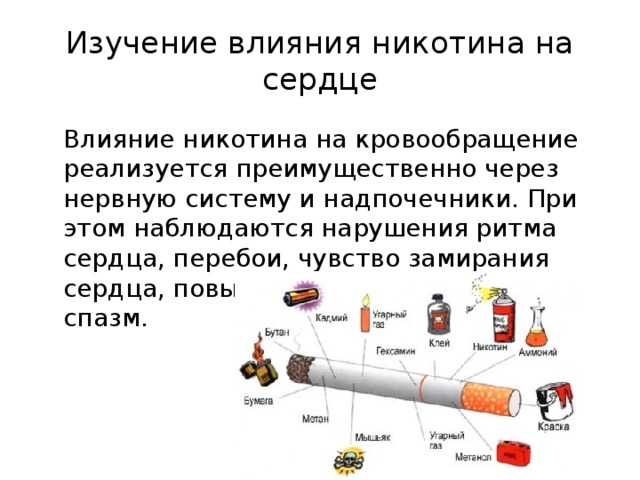 Какое воздействие оказывает никотин на кровеносные. Влияние никотина. Влияние табачного дыма на сердечно сосудистую систему.