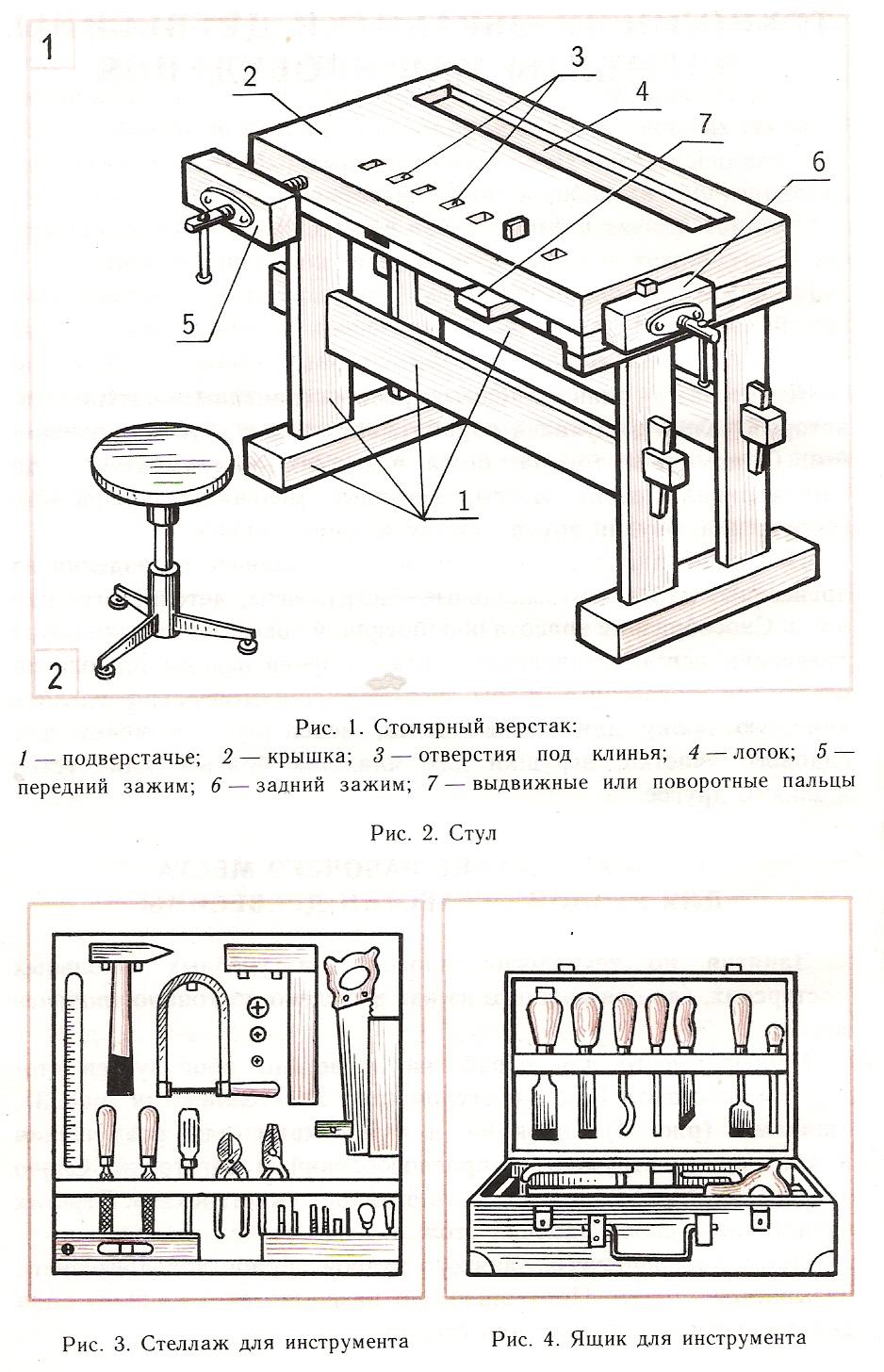 верстак с тисками и табуретом