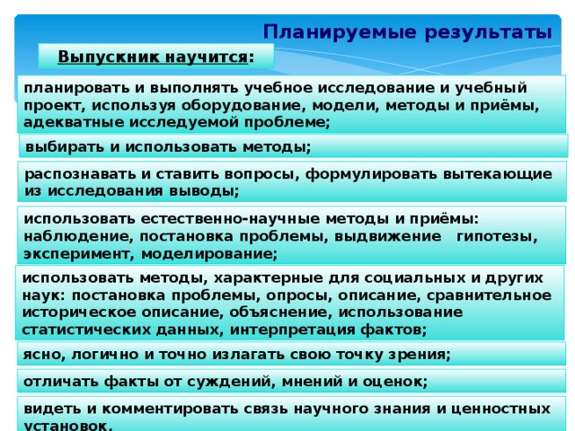 Планируемые результаты исследовательского проекта