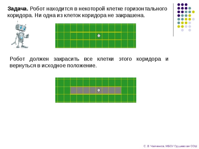 Отметь клетку в которой робот остановится