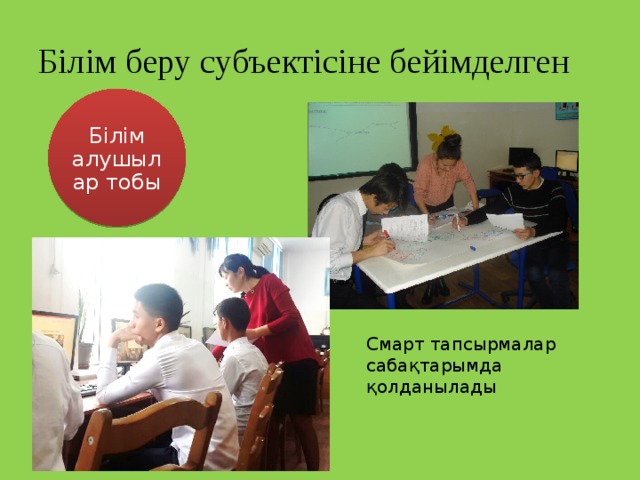 Білім беру субъектісіне бейімделген Білім алушылар тобы Смарт тапсырмалар сабақтарымда қолданылады 