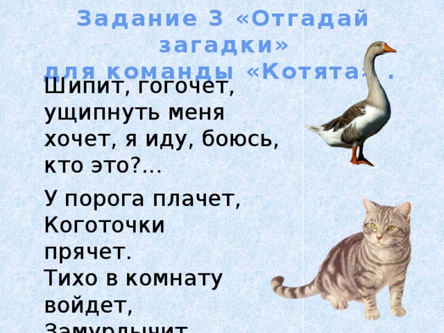 У порога плачет коготки прячет тихо в комнату войдет замурлычет запоет