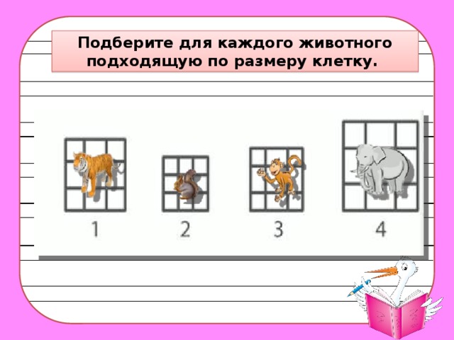 Подберите для каждого животного подходящую по размеру клетку. 