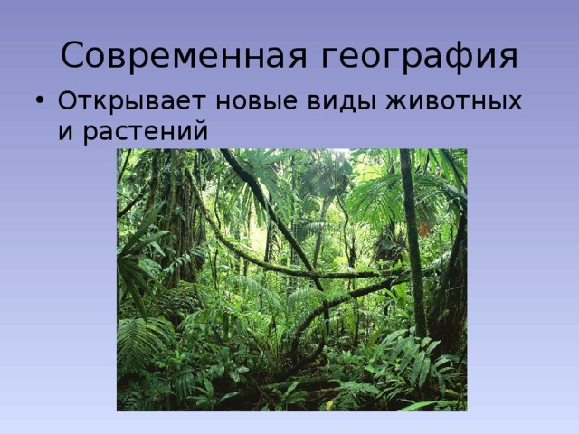 Современная география Открывает новые виды животных и растений 