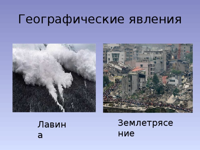 Географические явления Землетрясение Лавина 