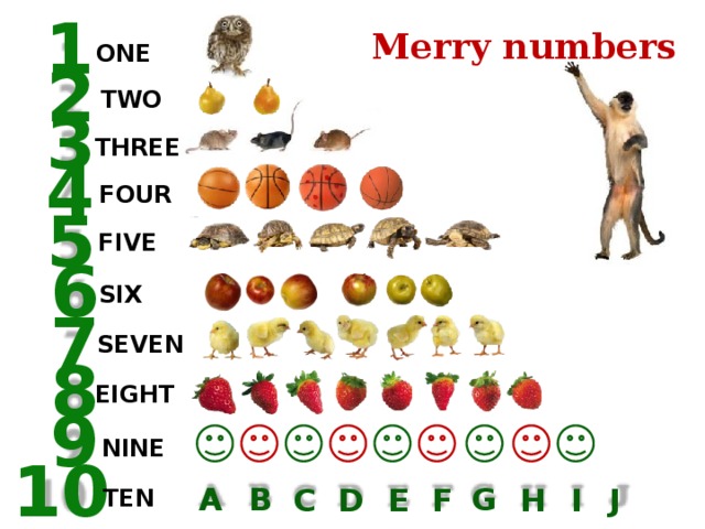 1 Merry numbers ONE 2 TWO 3 THREE 4 FOUR 5 FIVE 6 SIX 7 SEVEN 8 EIGHT 9  NINE  10  TEN G B A C I H J F D E 36 