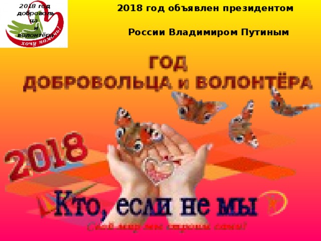 2018 год  добровольца  и волонтёра  2018 год объявлен президентом  России Владимиром Путиным  