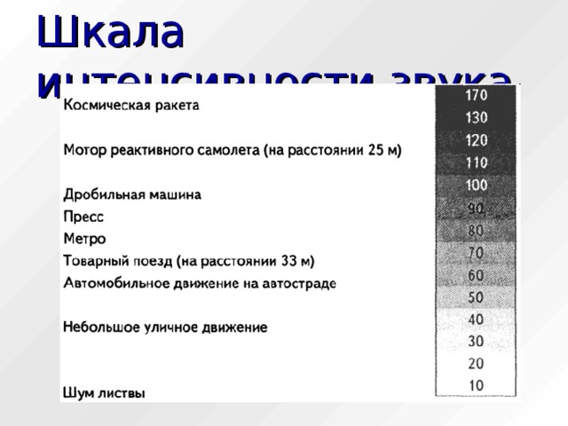 Шкала интенсивности звука 