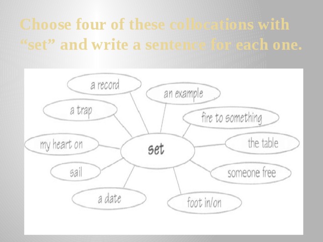 Choose four of these collocations with “set” and write a sentence for each one.   