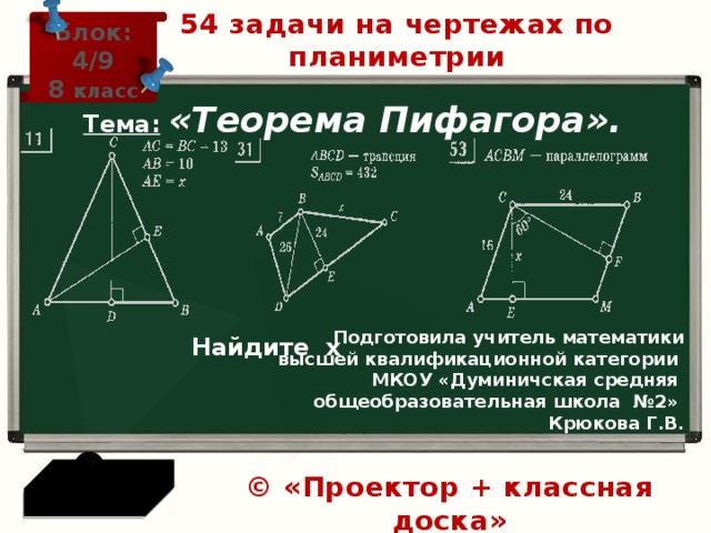 Теорема пифагора на готовых чертежах 8 класс