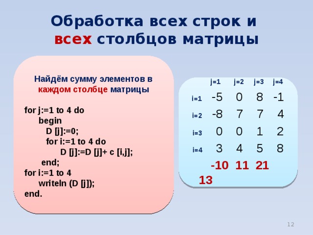 Один из элементов каждого столбца