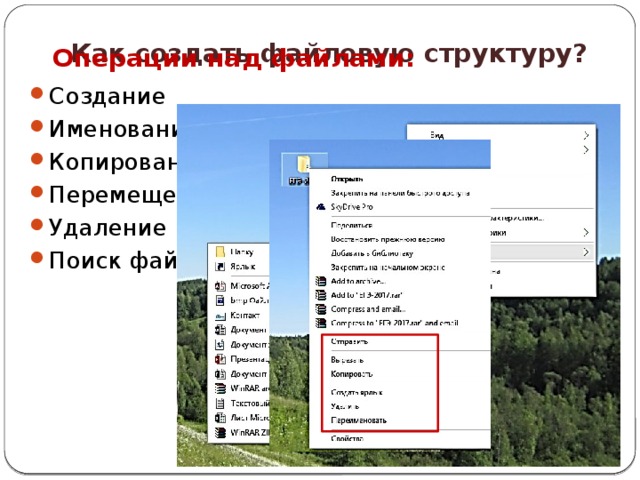 Как создать файловую структуру?  Операции над файлами: