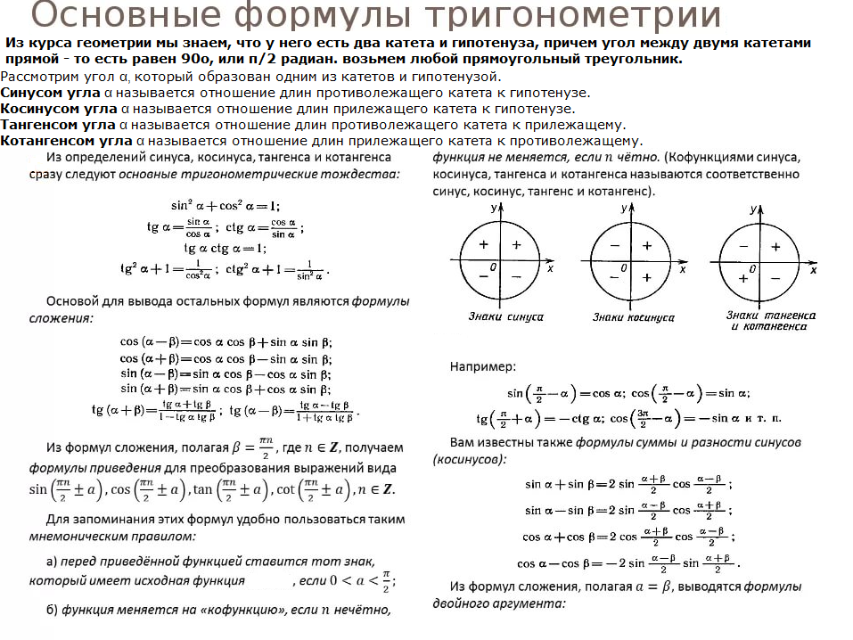 Синус косинус тангенс формулы 8. Формулы синусов и косинусов тангенсов 10 класс. Синус косинус формулы тригонометрия. Формулы синусов и косинусов 10 класс. Формулы синуса, косинуса, тагенс, катагенс.