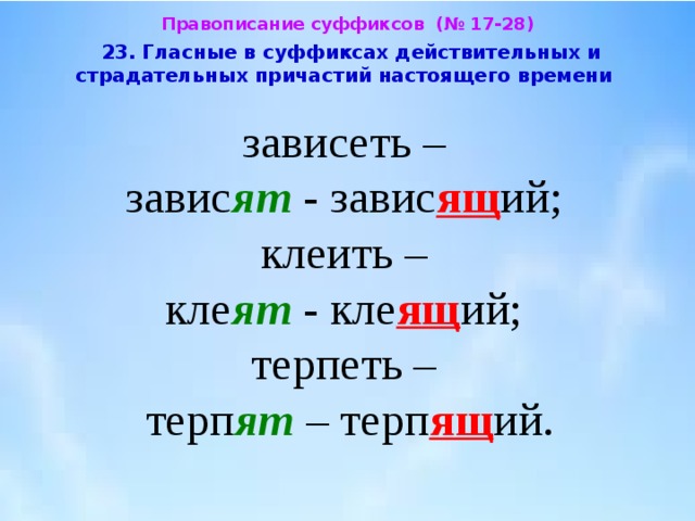 Гласные в суффиксах действительных настоящего времени