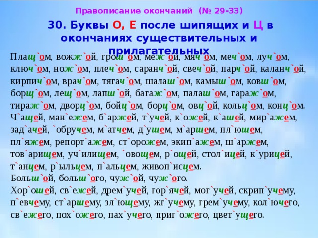 Слова содержащие букву е