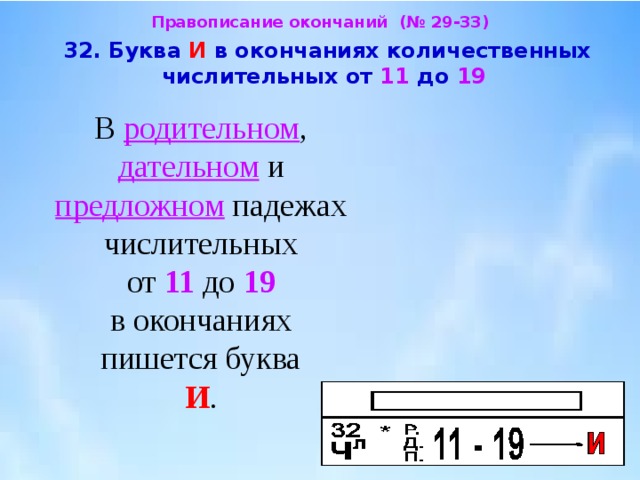 Числительные от 13 до 19