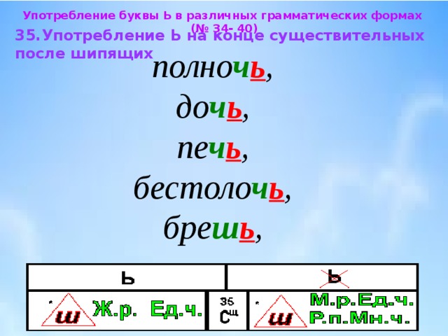 Ь знак на конце существительных после шипящих презентация 5 класс