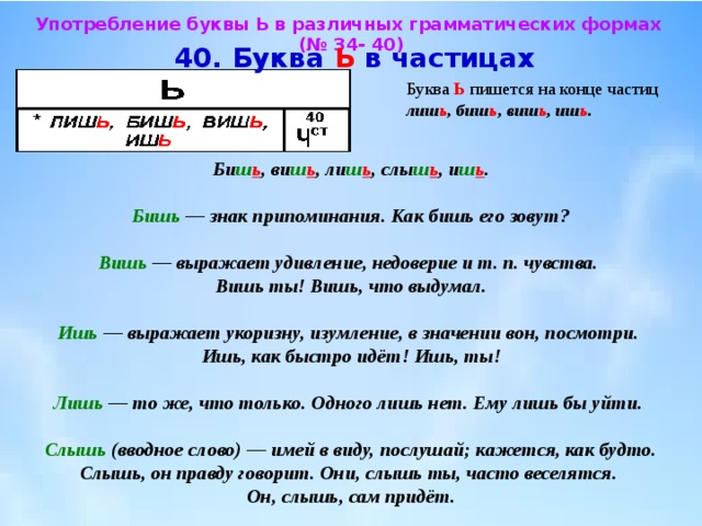 Ь в грамматических формах слов. Ь В различных грамматических формах. Употребление буквы ь. Ь В частицах примеры.