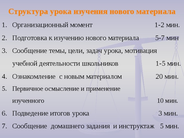 План урока сообщения новых знаний