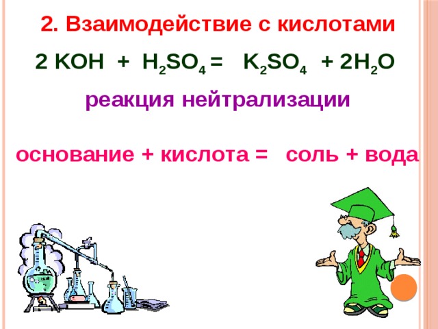 Koh h2so4 изб. Взаимодействие с кислотами реакция нейтрализации. Koh+h2so4. Кон кислота.