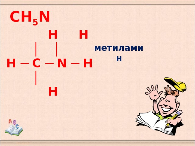 СH 5 N  H H │ │ H ─ С ─ N ─ H │  H метиламин 