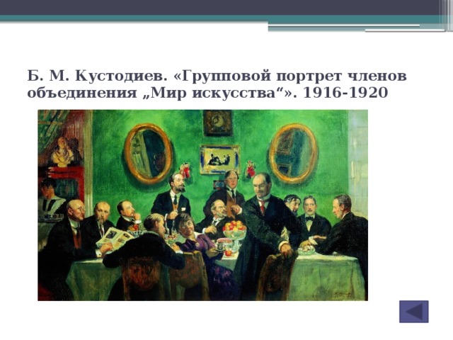 Мир искусства объединение художников. Кустодиев групповой портрет художников общества мир искусства. Групповой портрет художников объединения «мир искусства». Кустодиев групповой портрет мирискусников. Групповой портрет членов объединения мир искусства.