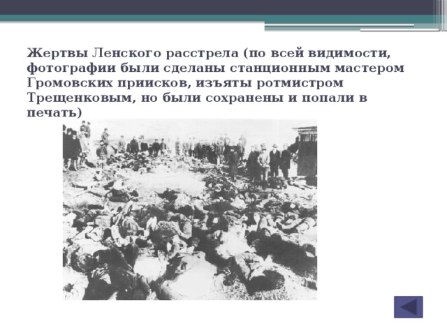 Жертвы Ленского расстрела (по всей видимости, фотографии были сделаны станционным мастером Громовских приисков, изъяты ротмистром Трещенковым, но были сохранены и попали в печать)