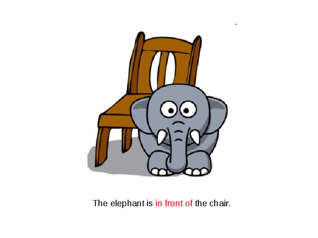 The elephant is in front of the chair. 