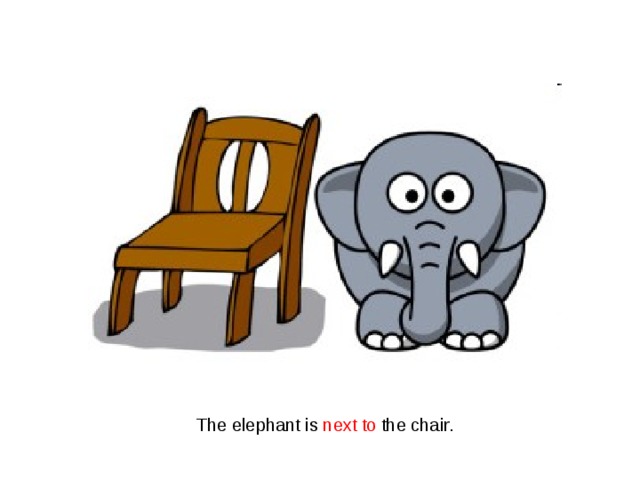 The elephant is next to the chair. 