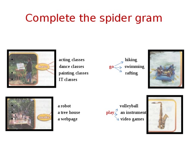 Complete the spidergrams перевод