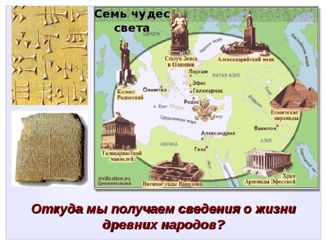 Семь чудес света Откуда мы получаем сведения о жизни древних народов? 