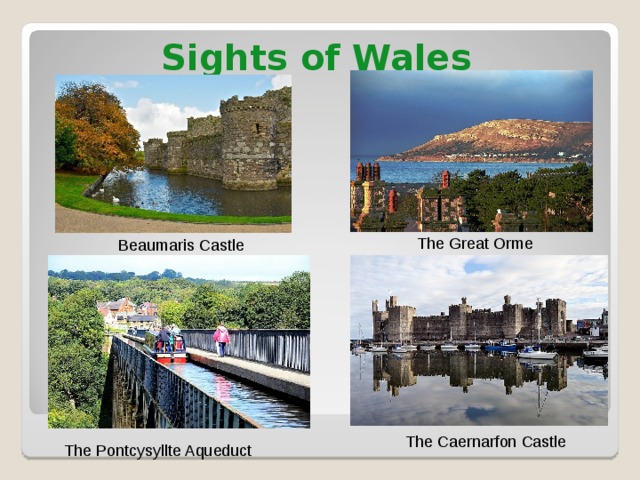 Sights of Wales The Great Orme Beaumaris Castle  The Caernarfon Castle The Pontcysyllte Aqueduct 