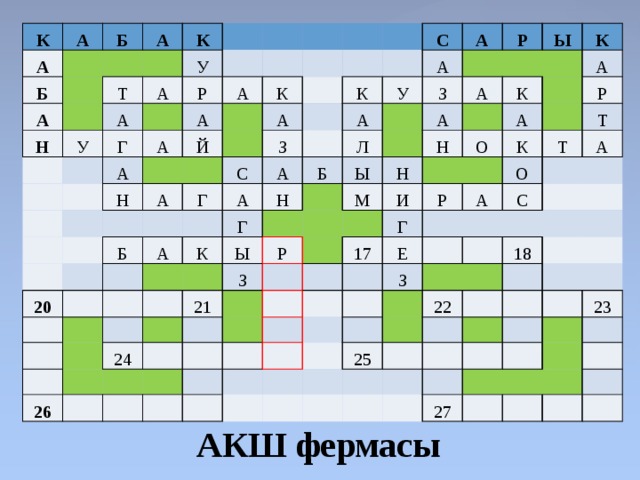 К А А Б Б А А К Н Т У У А А Г Р А А А А Й К Н А А 20 С С З Г К Б А А А А А А У Н З Б Г Р Л К Ы Ы Ы А А З М 26 21 Р Н Н К 24 К И А О А Р 17 Г К Р А О Е Т Т З С А 22 18 25 27 23 АКШ фермасы 