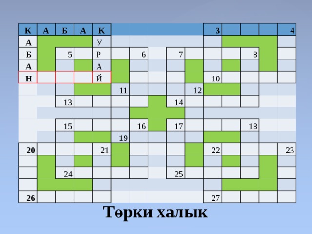 К А   А   Б   Б   А   А    Н К 5           У       Р         А     13   Й 6             15 3   11 20 7                                                                             24 19 10 16 8 26   4   12   21 14                                                   17                                               18     22 25                         27     23                     Төрки халык 