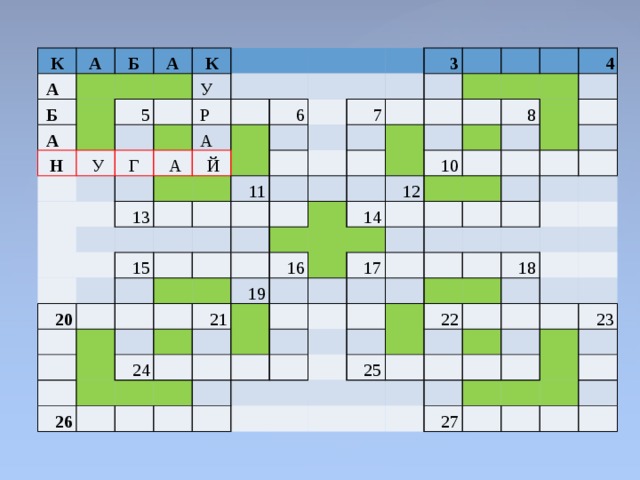К А   А   Б   Б   А   А   Н К 5       У     У       Р Г   А     А     13   Й 6             15 3   11 20 7                                                                             24 19 10 16 8 26   4   12   21 14                                                   17                                               18     22 25                         27     23                      