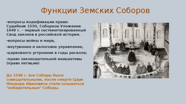 Роль земского собора 1549. Функции земского собора при Иване 4. Функции земских учреждений