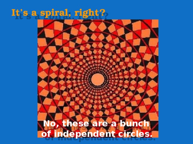 It’s a spiral, right?  No, these are a bunch  of independent circles. 