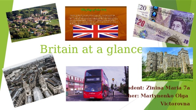 Britain at a glance. Student: Zinina Maria 7a Teacher: Martynenko Olga Victorovna 