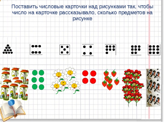 Составь примеры по картинкам и реши их обозначь количество предметов в ответах ромбиками