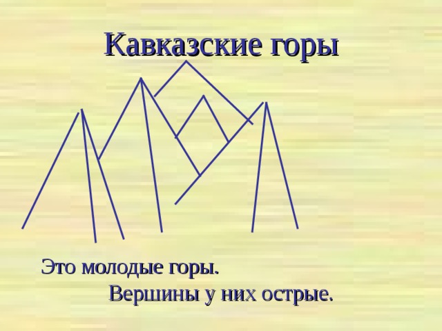 Кавказские горы Это молодые горы. Вершины у них острые. 