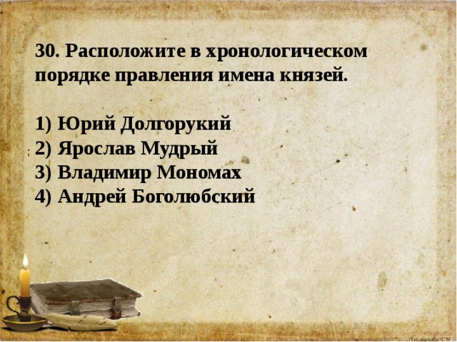 Расположить князей в хронологическом