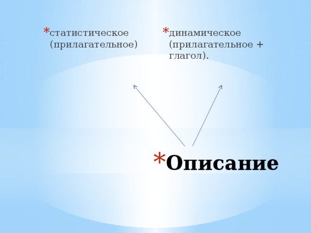 статистическое (прилагательное) динамическое (прилагательное + глагол). Описание 